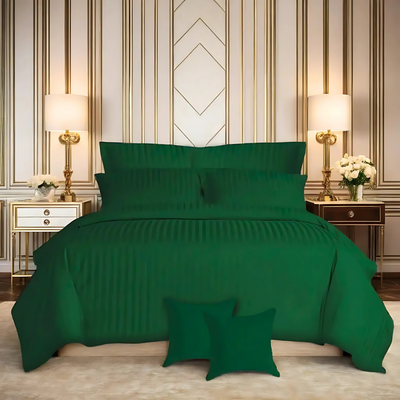 GREEN SATIN STRIPE DUVET SET 8 PCS | EXPERIENCE UNMATCHED LUXURY