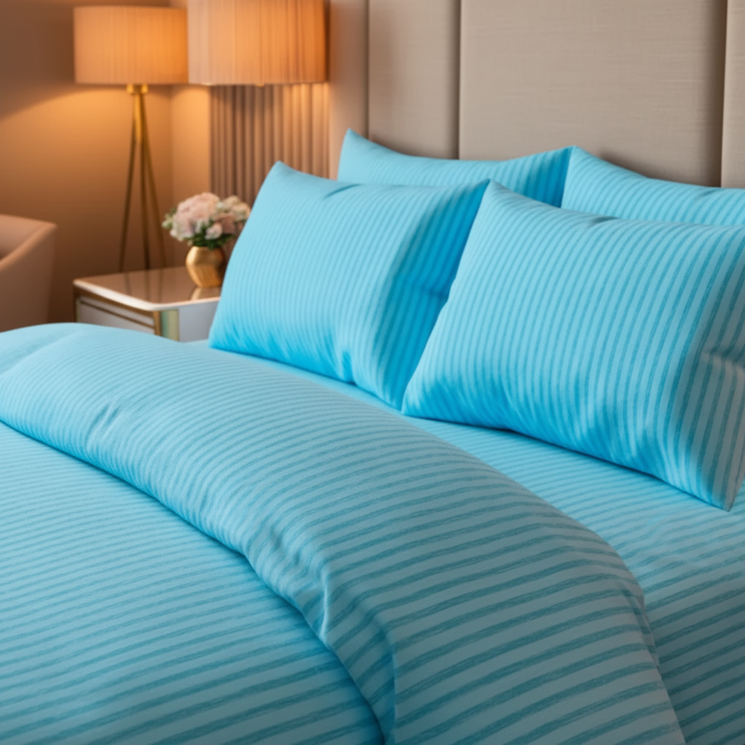 MINT SATIN STRIPE BEDSHEET SET - 5 PCS