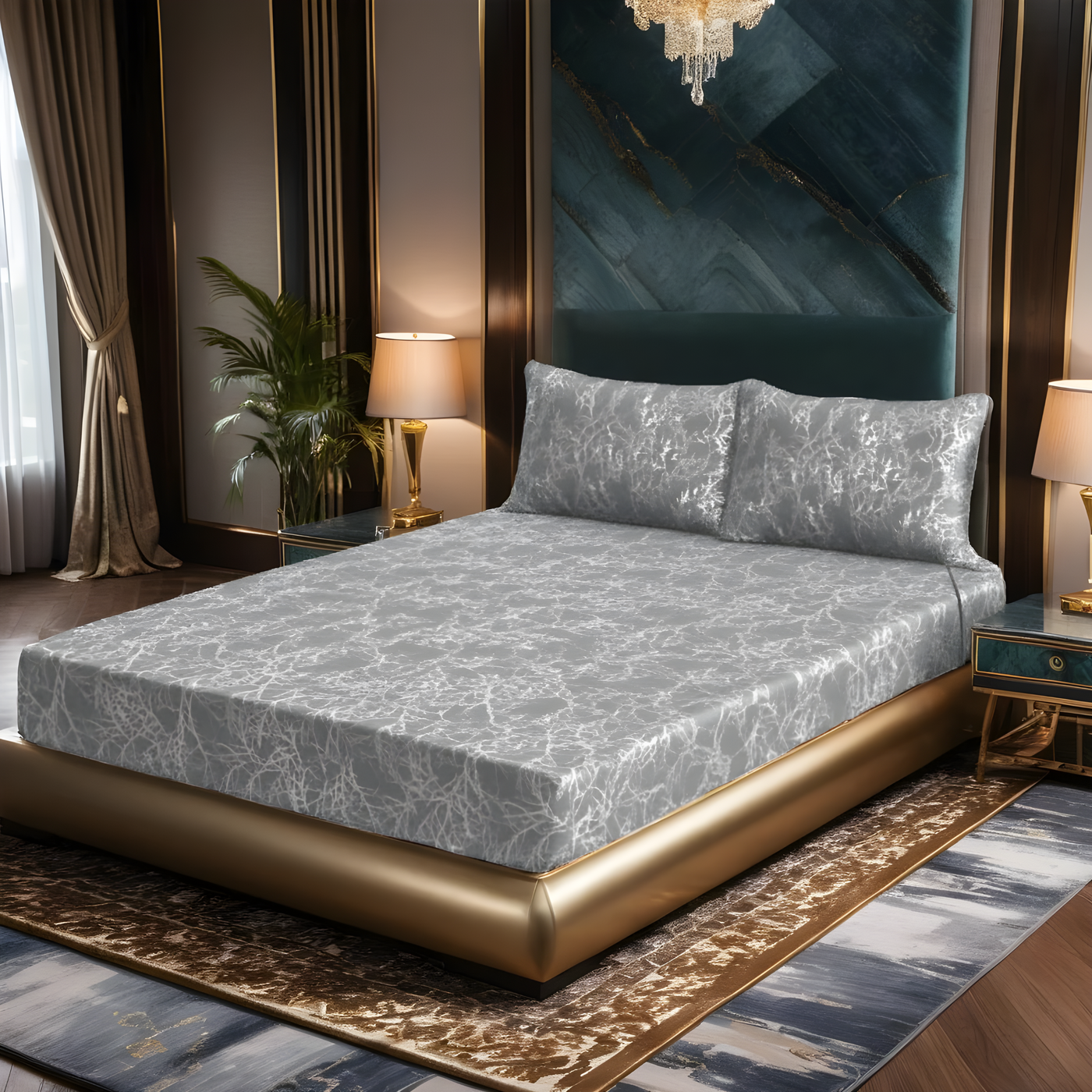 MILITARY/L.GREY VELVET fitted bedsheet - (premium)