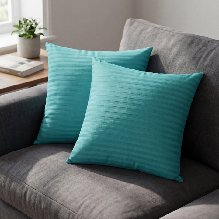 MINT SATIN STRIPE CUSHION COVER (PACK OF 2)