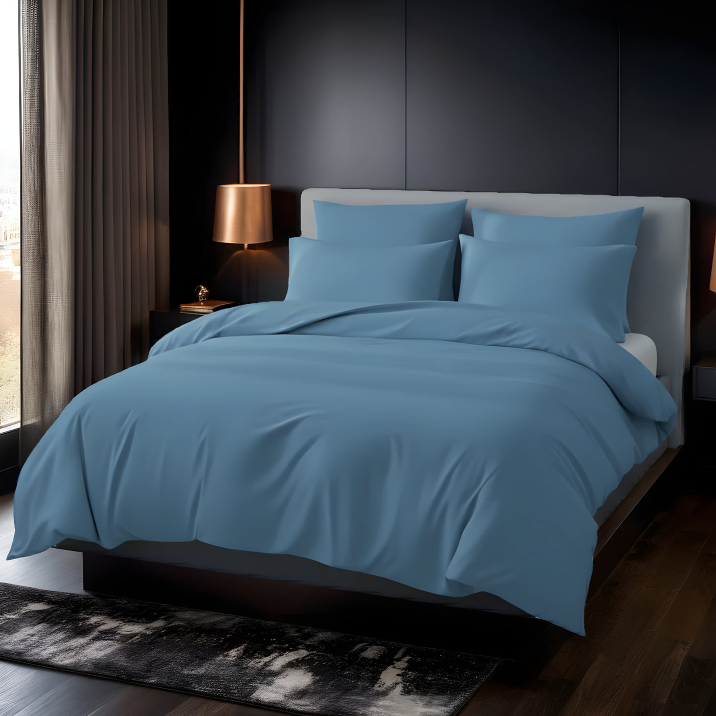 L.GREY LUXURY DYED BEDSHEET SET- 5 PCS