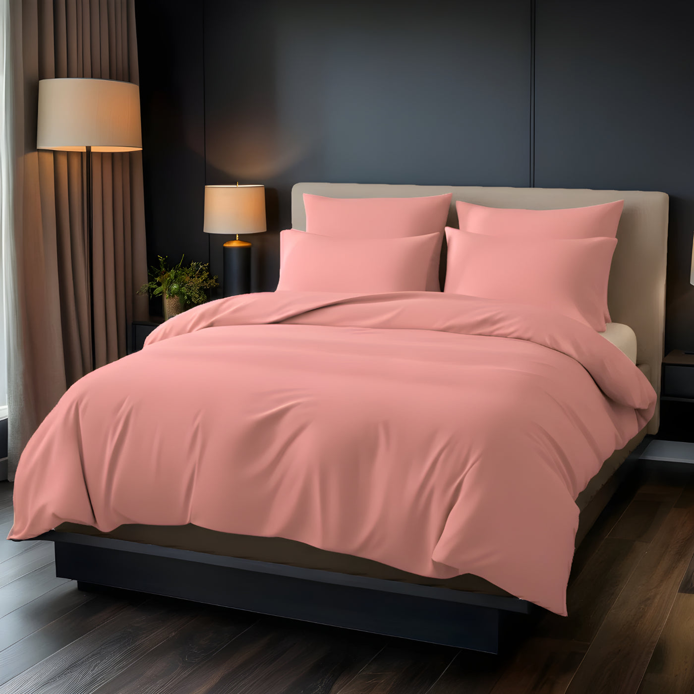 PEACH  LUXURY DYED BEDSHEET SET- 5 PCS
