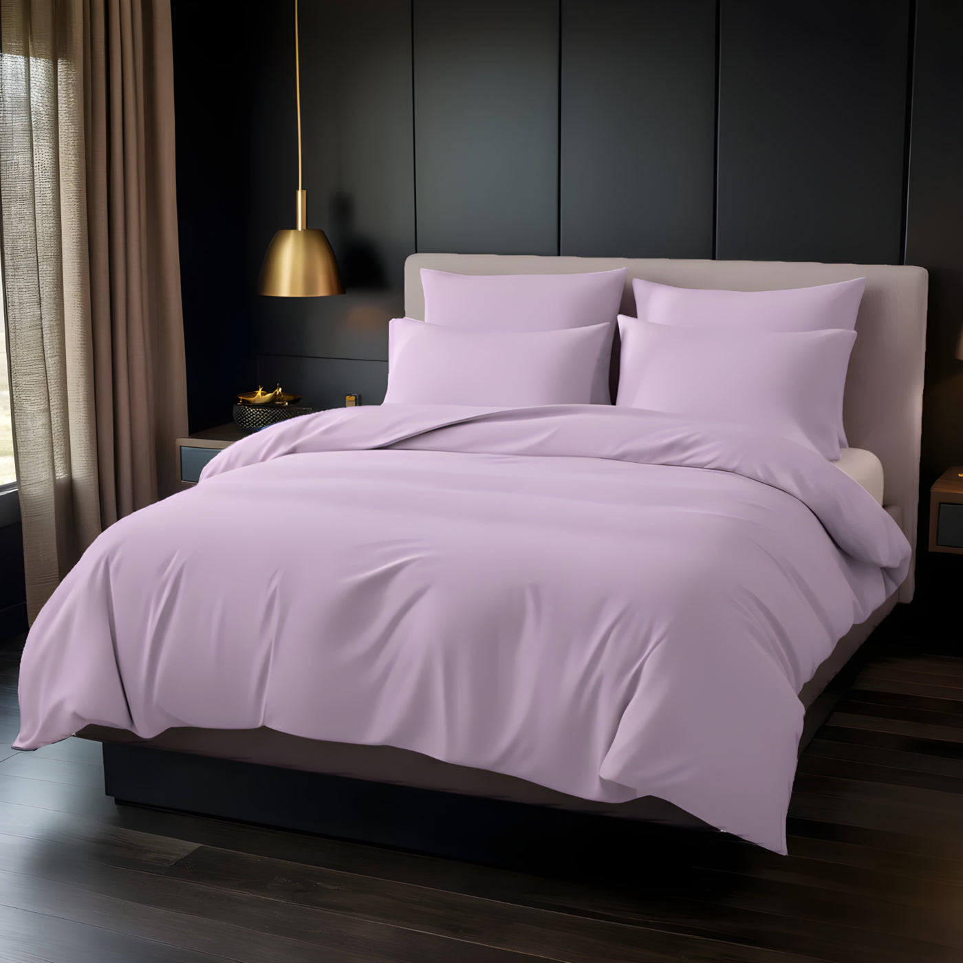 L.PINK LUXURY DYED BEDSHEET SET- 5 PCS
