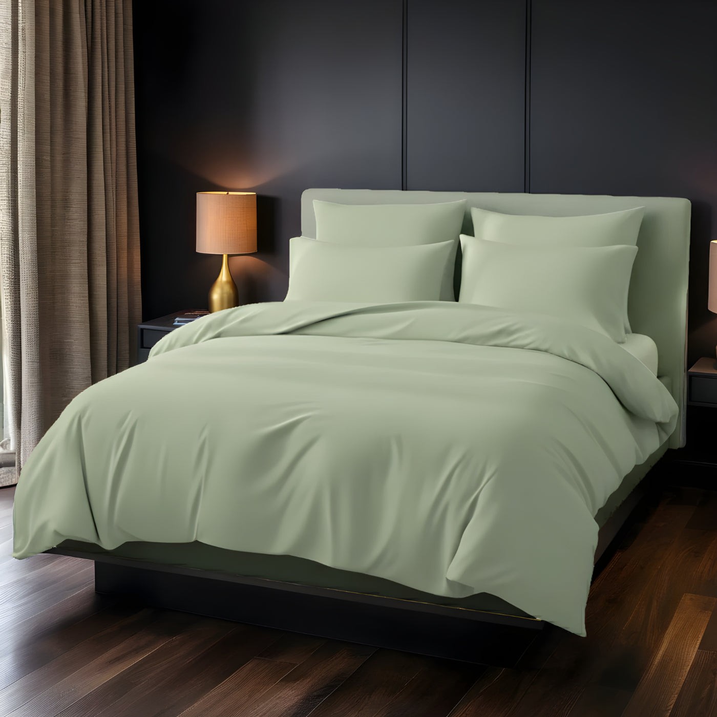 SEA GREEN  LUXURY DYED BEDSHEET SET- 5 PCS