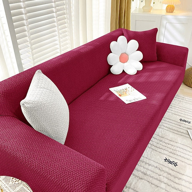 MAROON STRIPE JACQUARD SOFA COVER