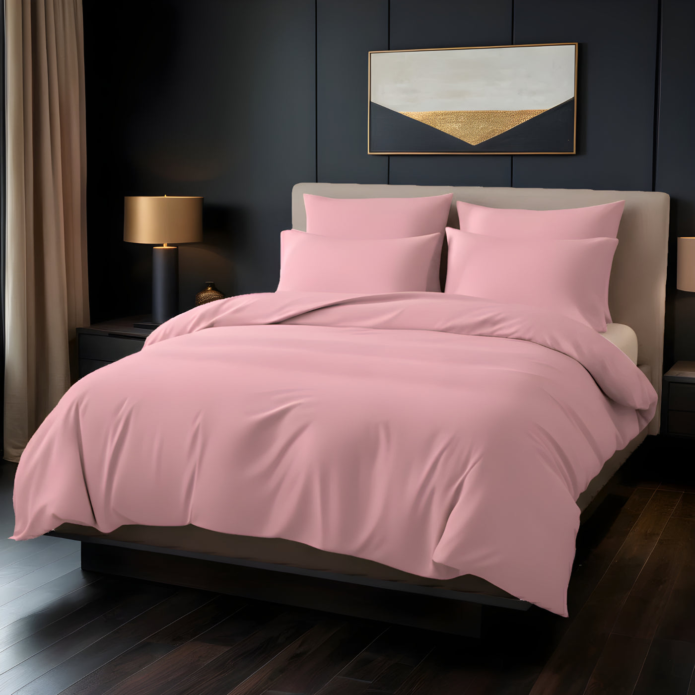 BABY PINK LUXURY DYED BEDSHEET SET- 5 PCS