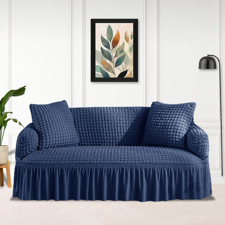BLUE FITTED BUBBLE SOFA COVER