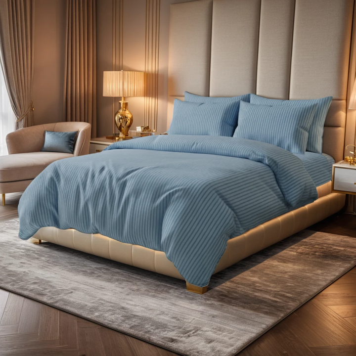 SILVER SATIN STRIPE BEDSHEET SET - 5 PCS