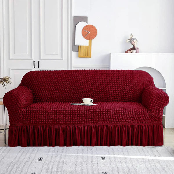 MAROON FITTED BUBBLE SOFA COVER