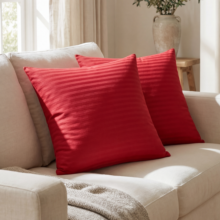 RED SATIN STRIPE CUSHION COVER (PACK OF 2)