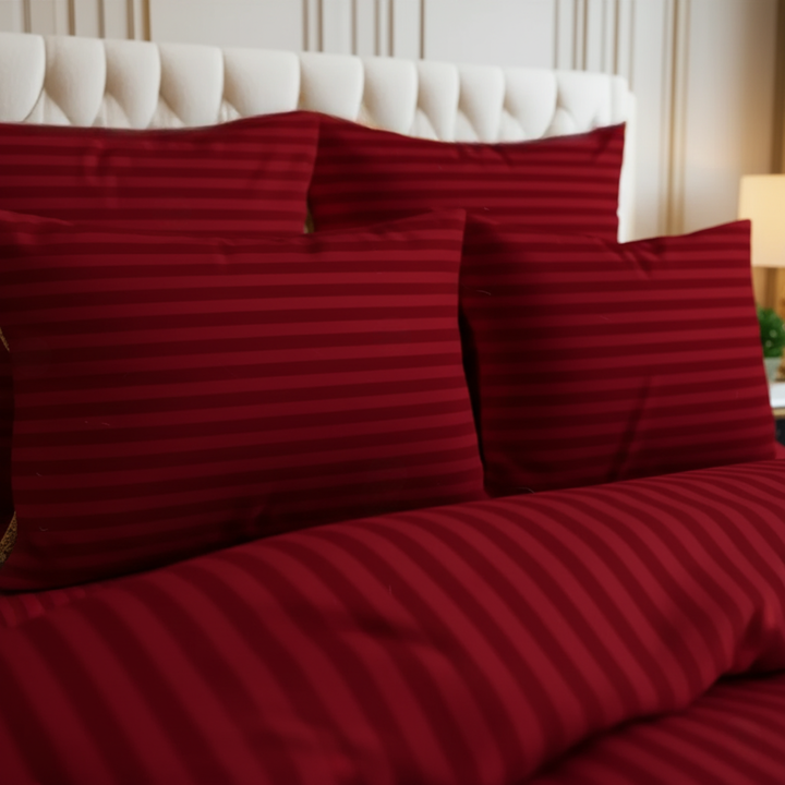 RED SATIN STRIPE DUVET COVERS SET 8 PCS
