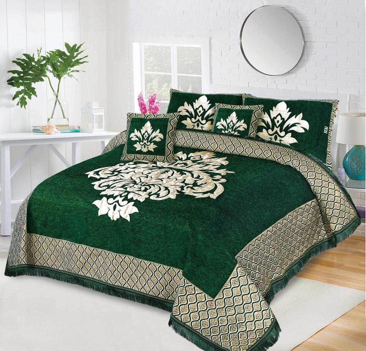 JACQUARD LUXURY GREEN BEDSHEET SET- 5 PCS