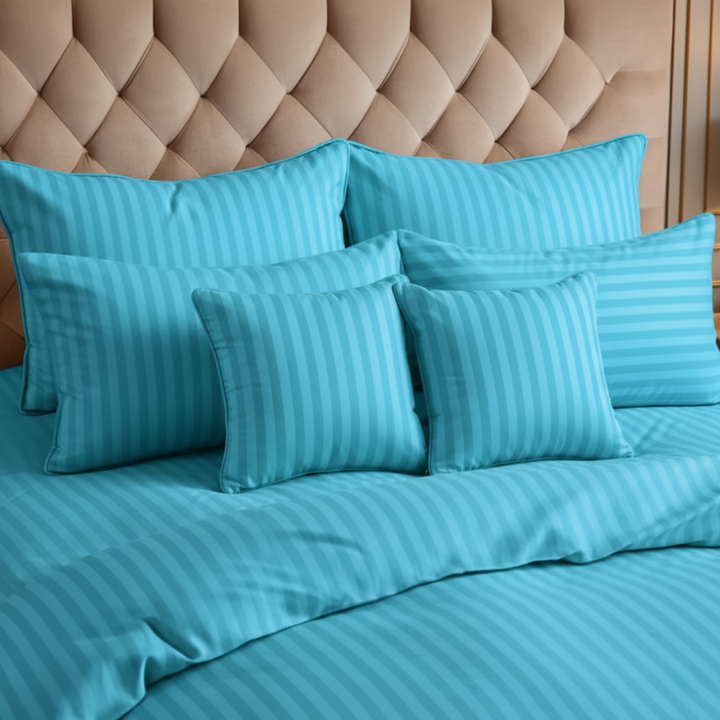 MINT SATIN STRIPE DUVET COVERS SET 8 PCS