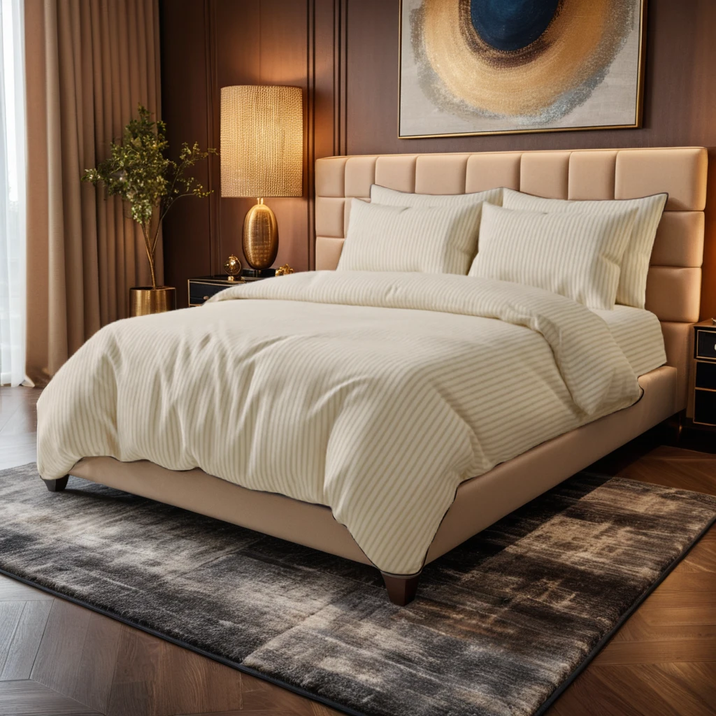 IVORY SATIN STRIPE BEDSHEET SET - 5 PCS