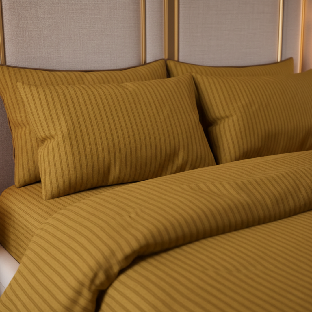 COPPER SATIN STRIPE BEDSHEET SET - 5 PCS