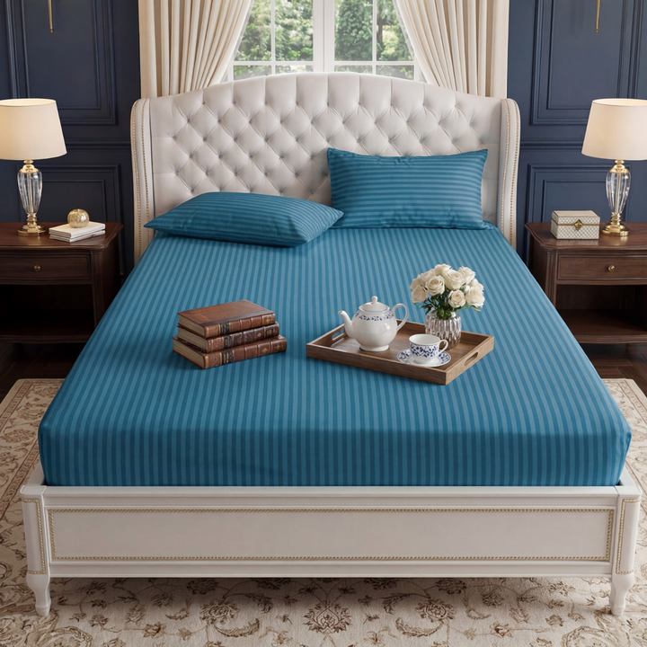 ZINC stripe satin fitted bedsheet - (premium)