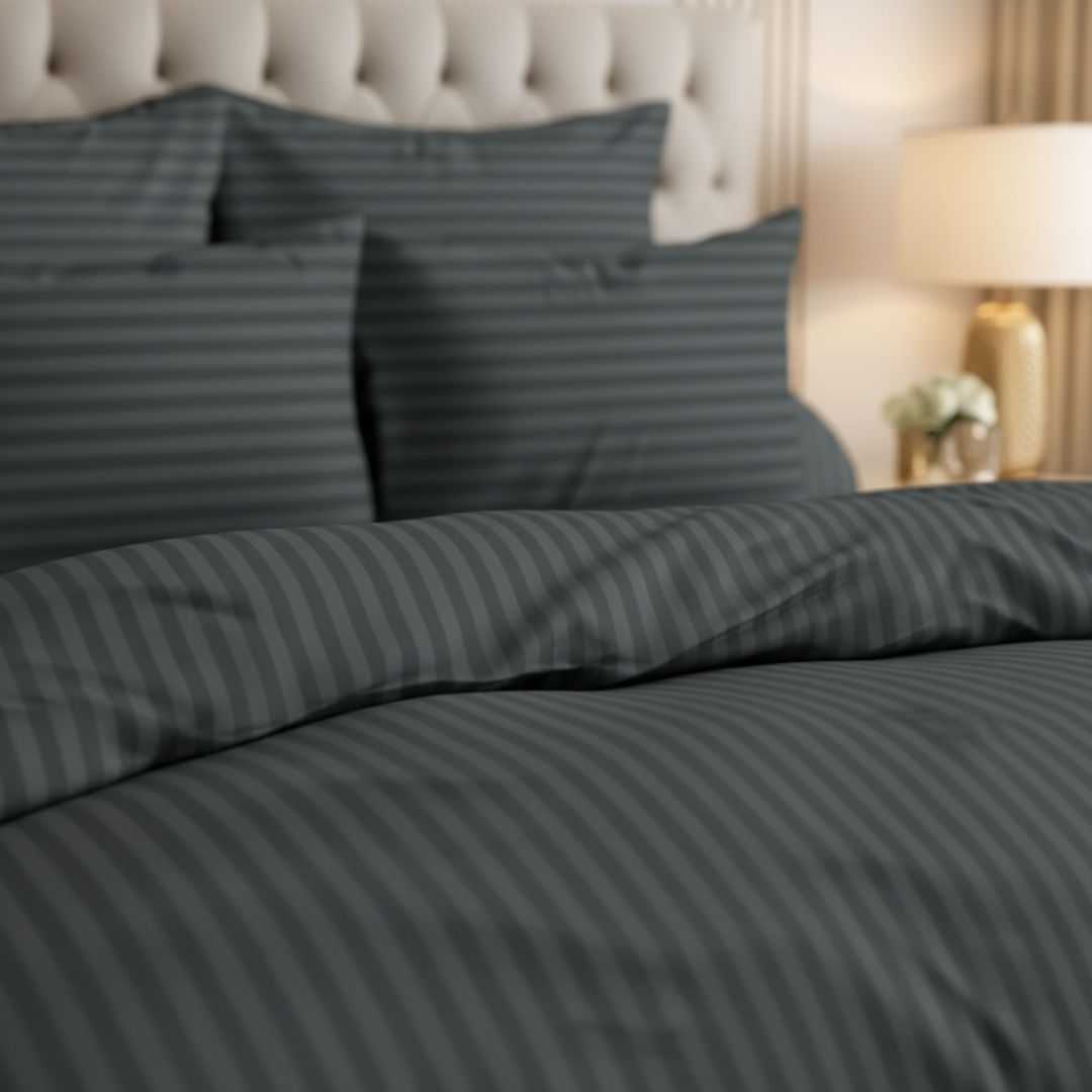 GREY stripe Winter Comforter Set- 8 Pcs