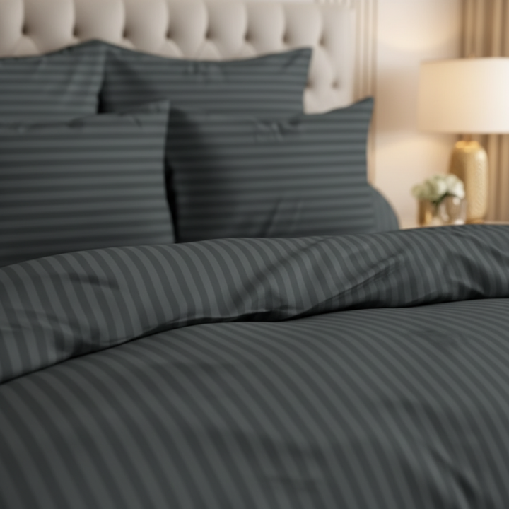 GREY stripe Winter Comforter Set- 8 Pcs