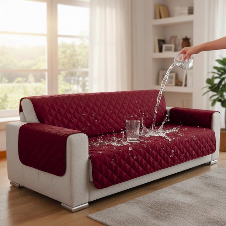 MAROON WATERPROOF QUILTED SOFA COVER