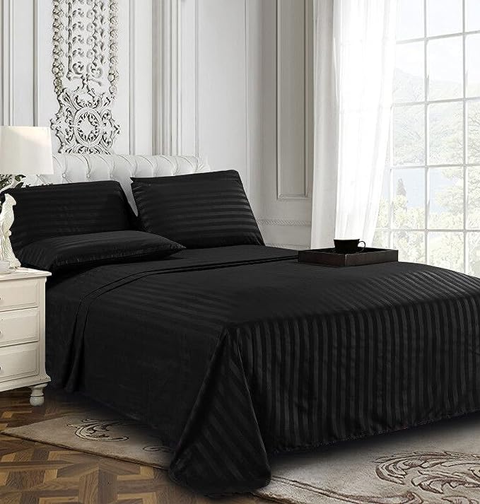 BLACK BEDSHEET SET - 5 PCS (SATIN)