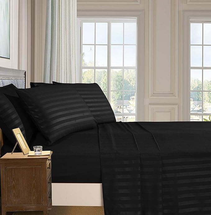 BLACK BEDSHEET SET - 5 PCS (SATIN)