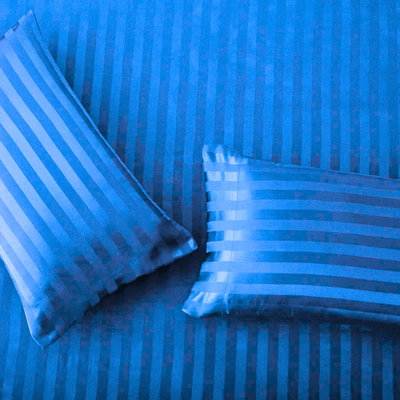 BLUE STRIPE SATIN FITTED SHEET - (PREMIUM)