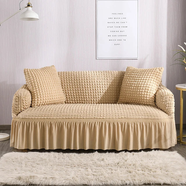 BEIGE FITTED BUBBLE SOFA COVER