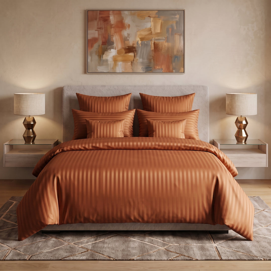 COPPER SATIN STRIPE DUVET COVERS SET 8 PCS