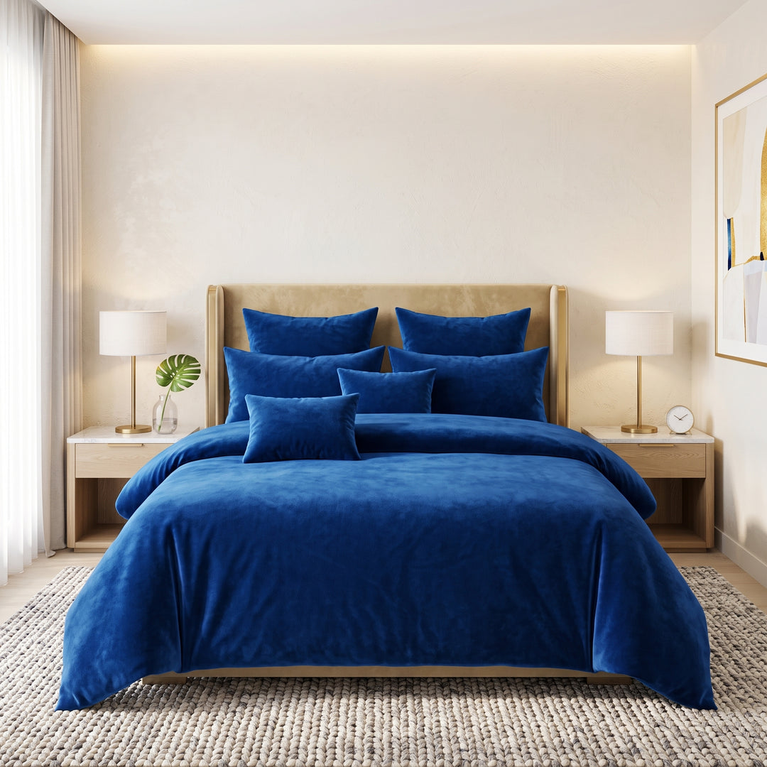BLUE DYED VELVET DUVET COVERS SET 8 PCS