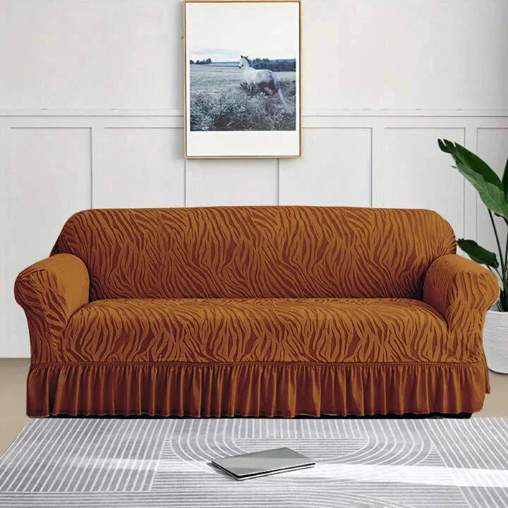 Zebra Velvet Copper Brown Sofa Cover