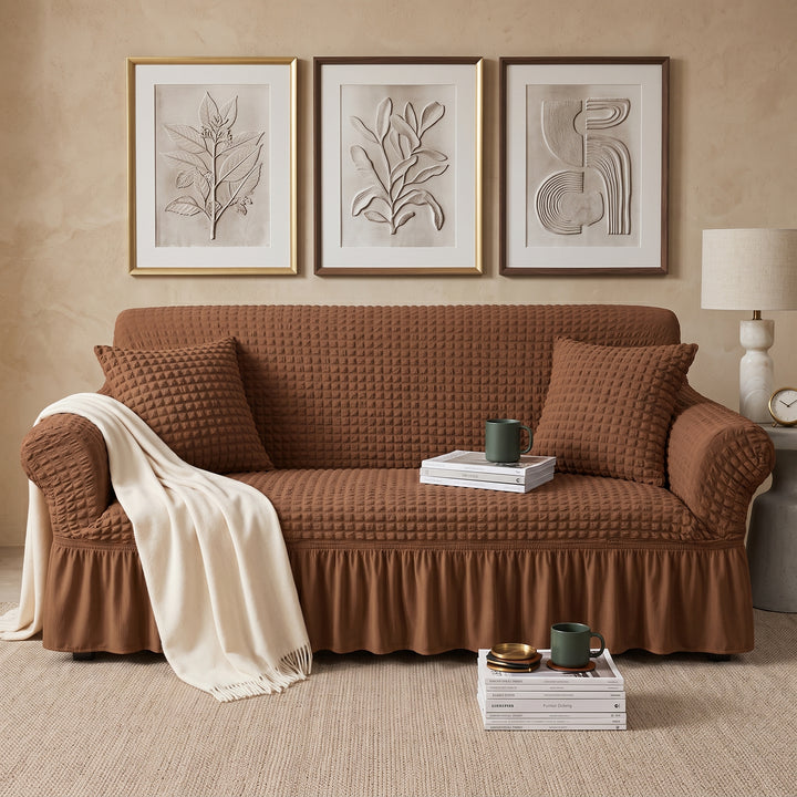 BEIGE FITTED BUBBLE SOFA COVER