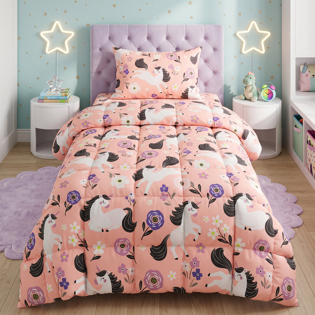 BLACK UNICORN-KIDS Comforter Set- 3 Pcs