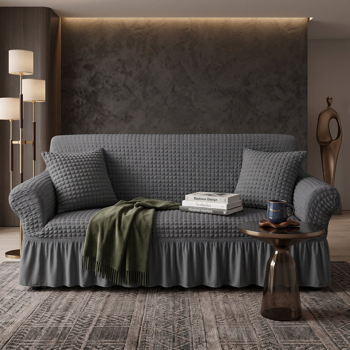 GREY FITTED BUBBLE SOFA COVER