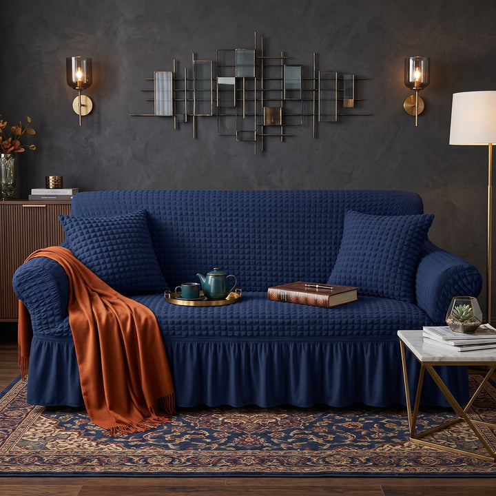 BLUE FITTED BUBBLE SOFA COVER
