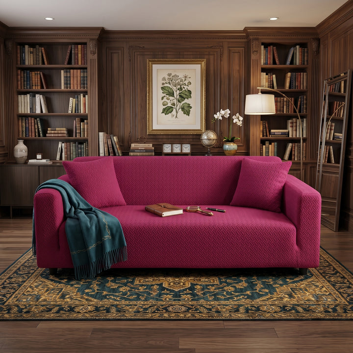MAROON STRIPE JACQUARD SOFA COVER