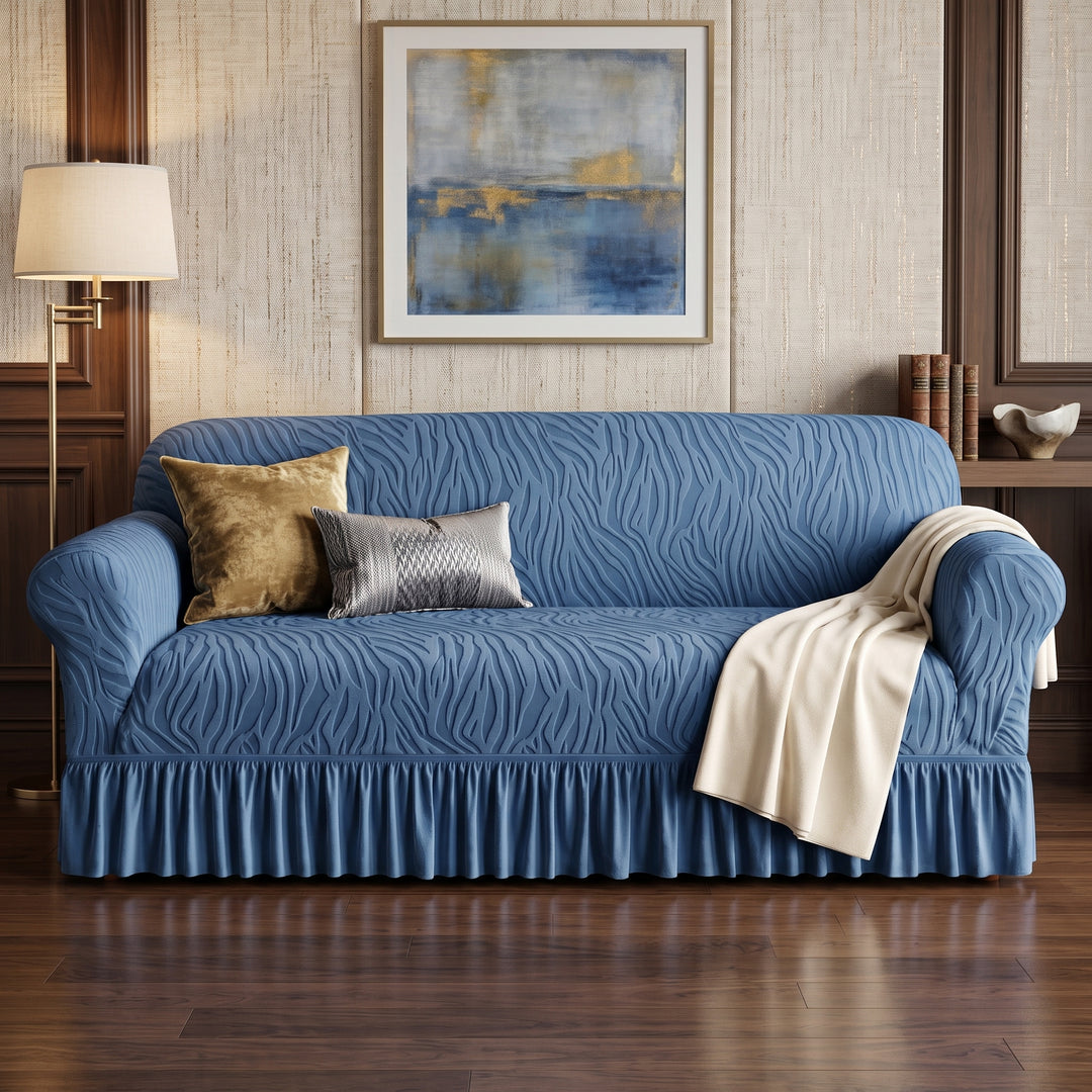 Zebra Velvet Navy Blue Sofa Cover