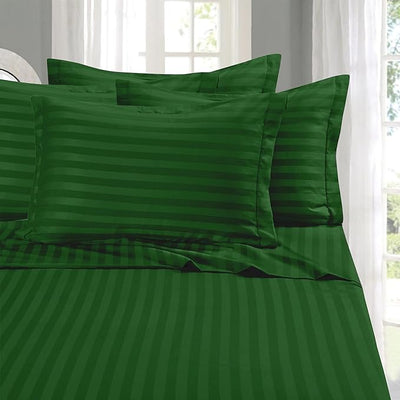 GREEN SATIN STRIPE BEDSHEET SET - 5 PCS