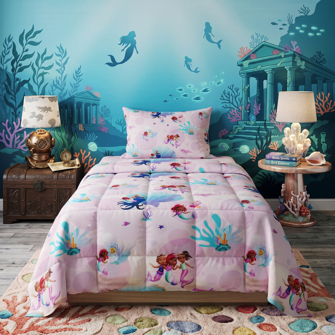 MERMAID PINK  KIDS Comforter Set- 3 Pcs