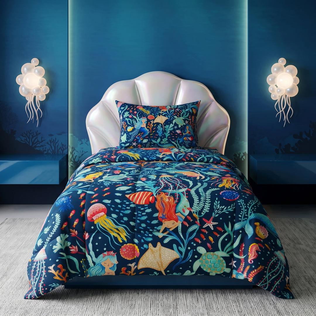 MERMAID BLUE KIDS Comforter Set- 3 Pcs