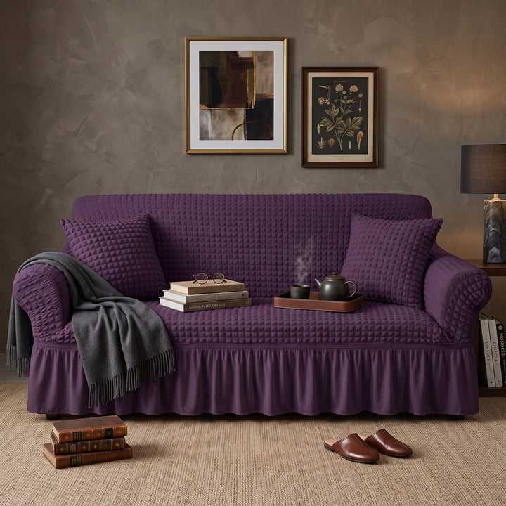 PURPLE FITTED BUBBLE SOFA COVER