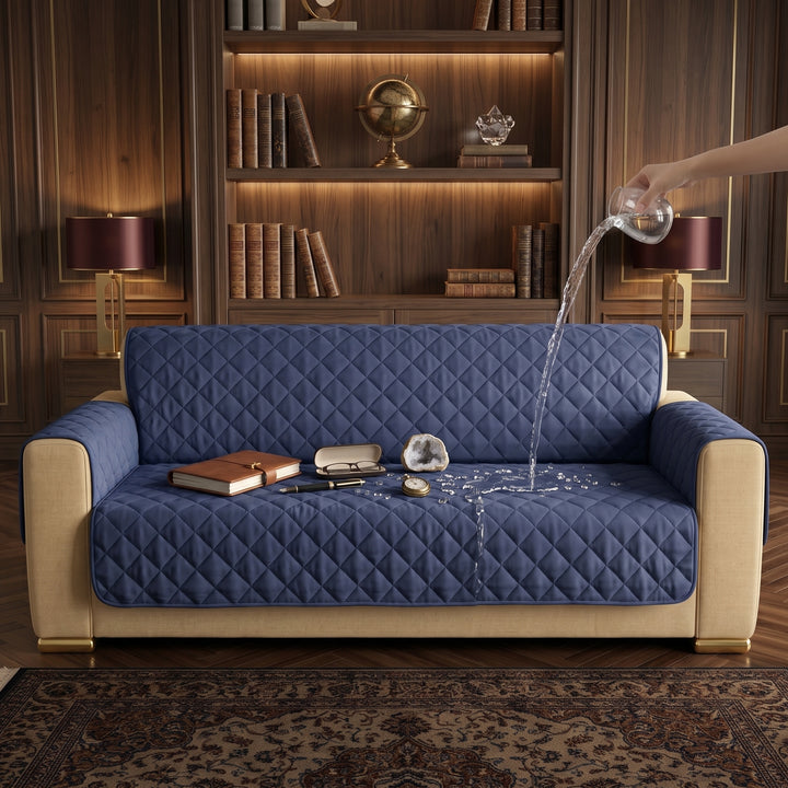 BLUE WATERPROOF QUILTED SOFA COVER
