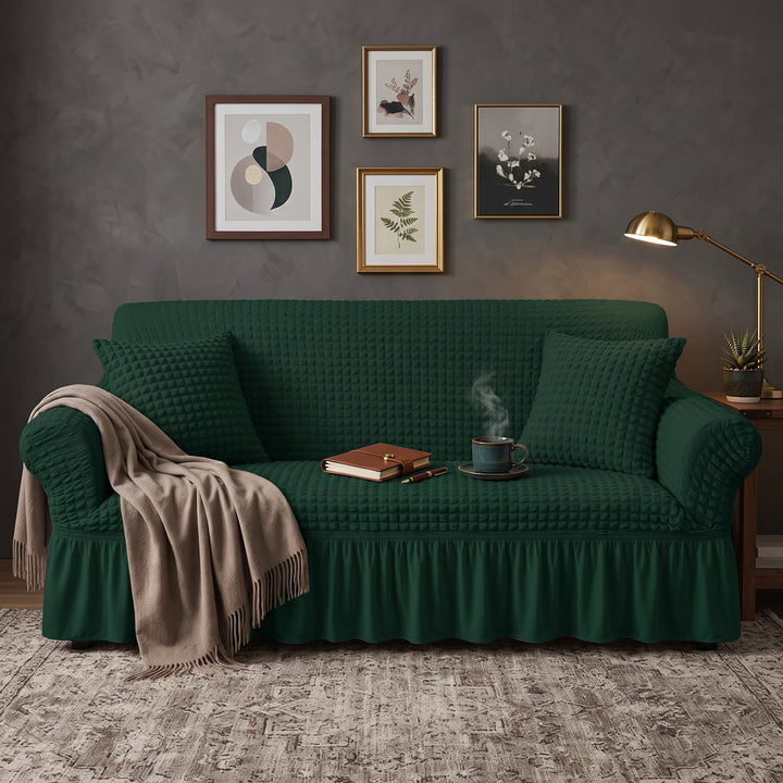 GREEN FITTED BUBBLE SOFA COVER