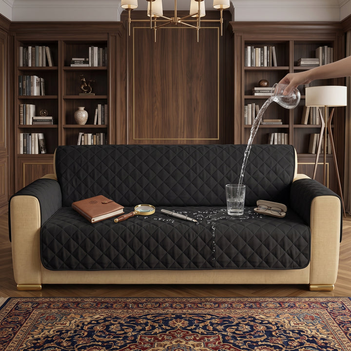 BLACK WATERPROOF QUILTED SOFA COVER