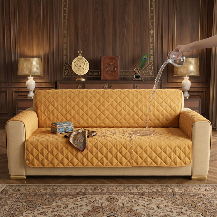 BEIGE WATERPROOF QUILTED SOFA COVER