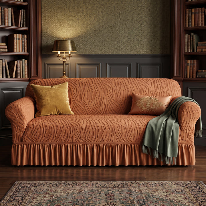 Zebra Velvet Copper Brown Sofa Cover