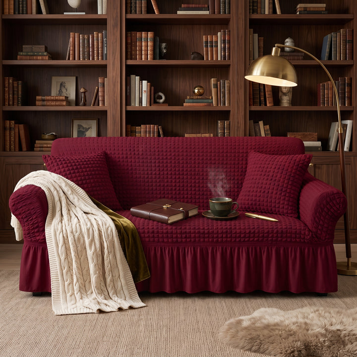 MAROON FITTED BUBBLE SOFA COVER