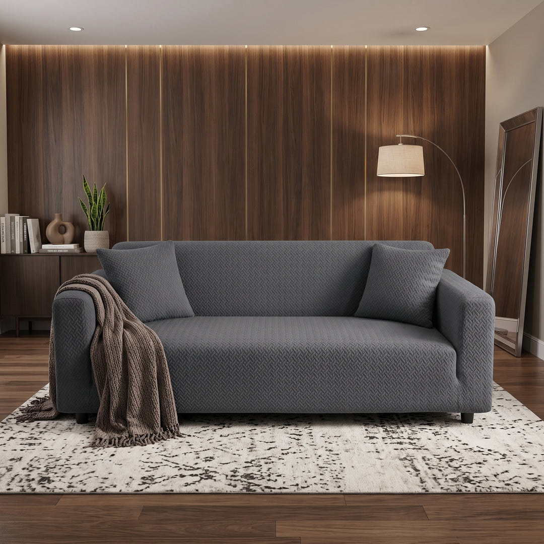 GREY STRIPE JACQUARD SOFA COVER