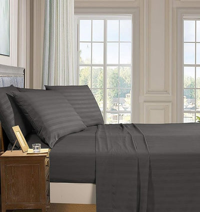 GREY SATIN STRIPE BEDSHEET SET - 5 PCS