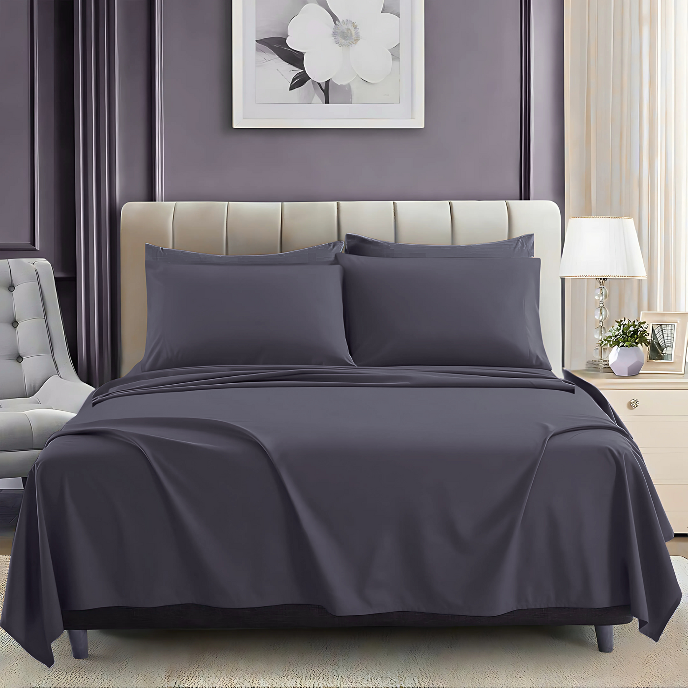 GREY LUXURY DYED BEDSHEET SET- 5 PCS