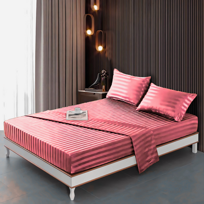 HOT PINK STRIPE SATIN FITTED SHEET - (PREMIUM)